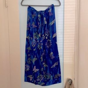 PUTRI BALI DESIGNS Blue & purple butterfly & floral maxi skirt. Size small